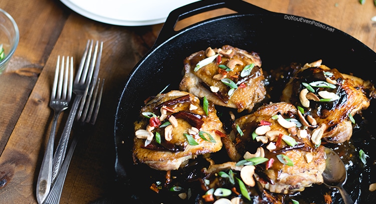 One Skillet Paleo Kung Pao Chicken Thighs | DoYouEvenPaleo.net