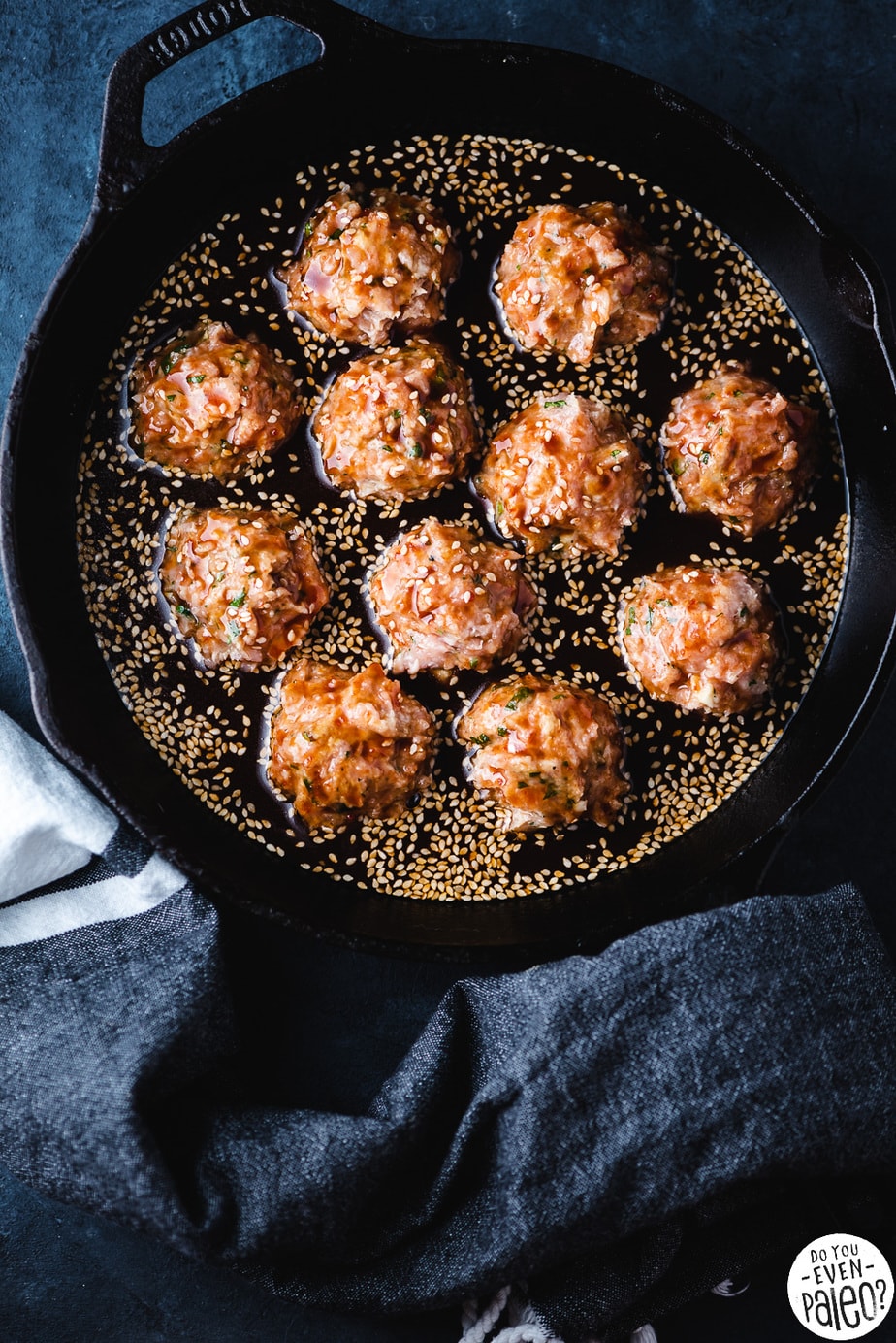 Paleo Baked Sesame Chicken Meatballs with Honey Sesame Sauce