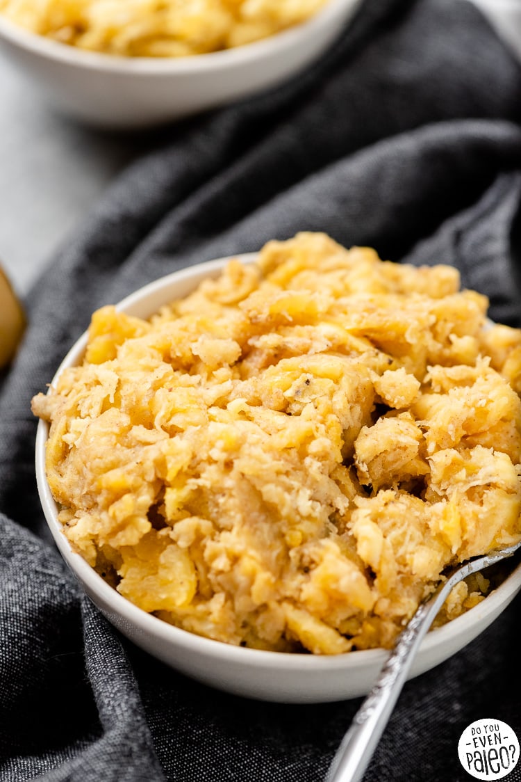 Closeup of sweet cinnamon mashed plantains