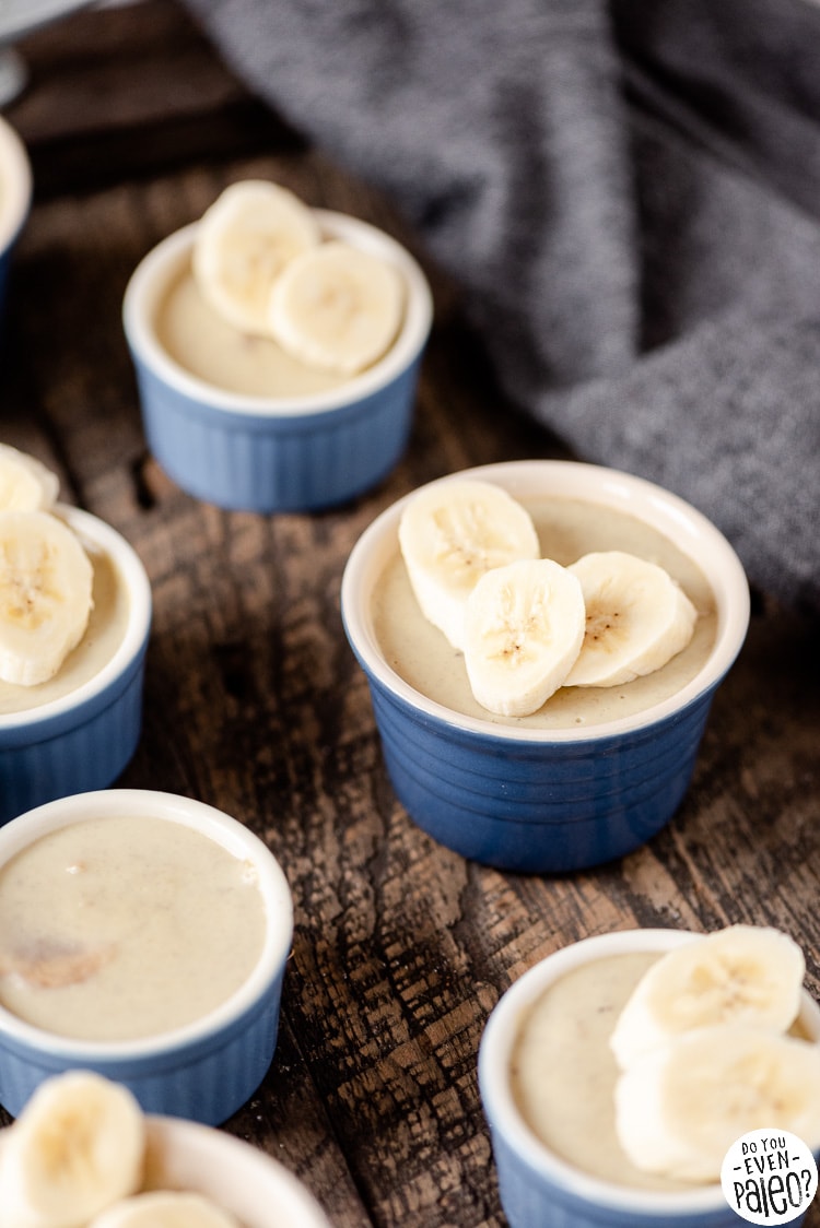 Closeup of banana custard in a ramekin