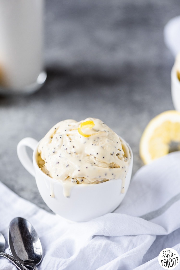 Cup of paleo lemon poppyseed ice cream