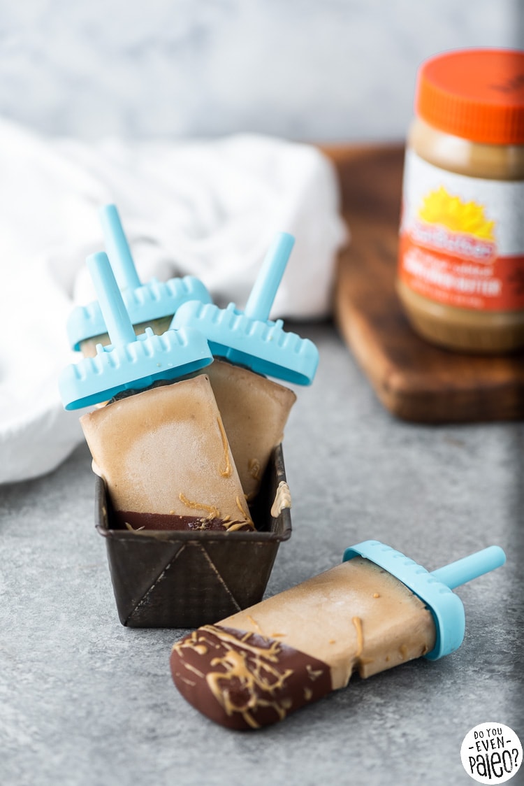peanut butter banana popsicles in a tray