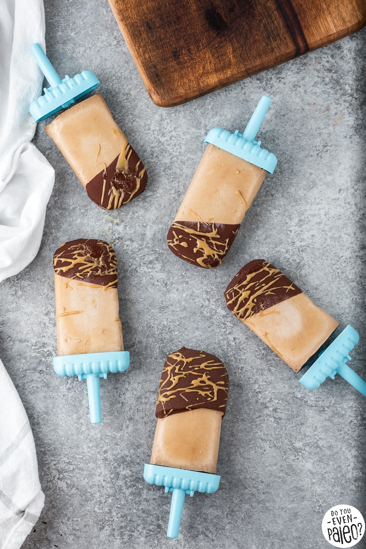 Sugar free banana popsicles dipped in chocolate