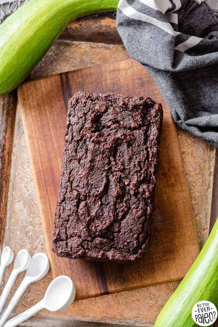 Bird's eye view of a loaf of zucchini bread