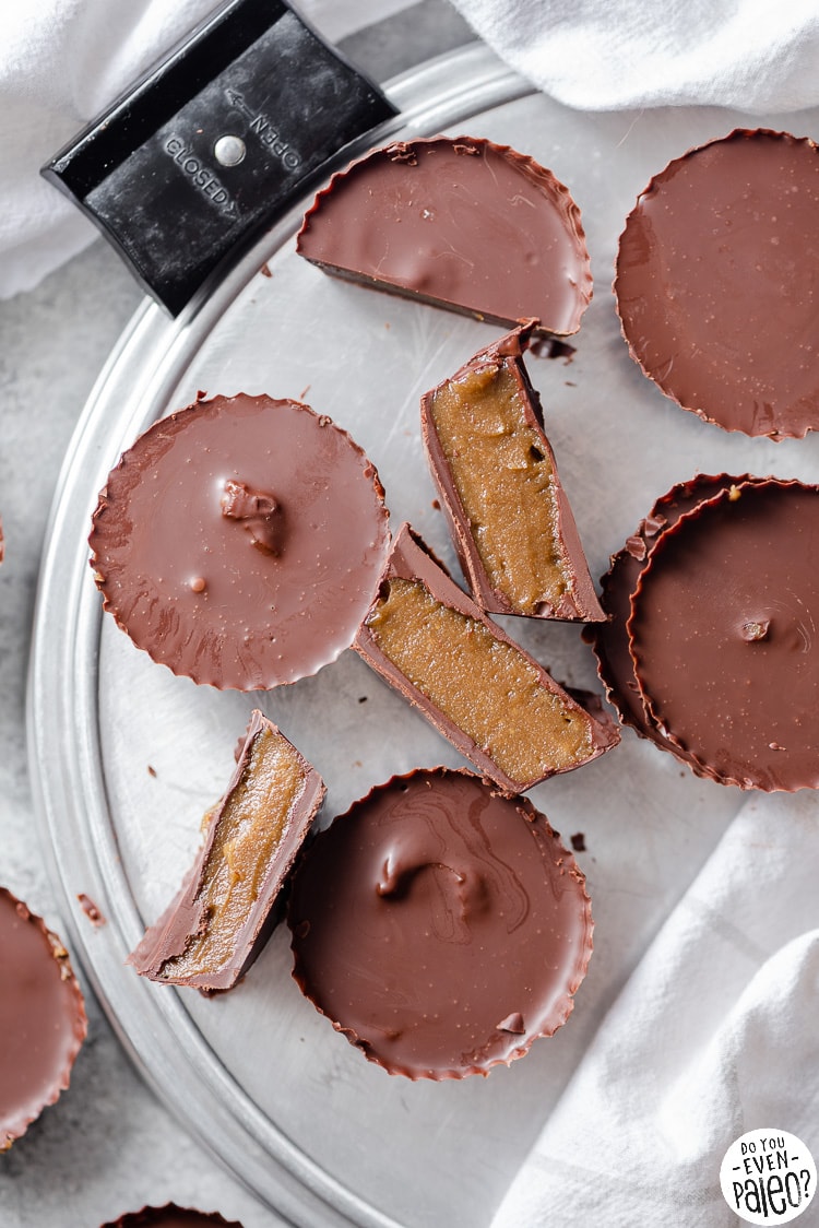 Overhead view of homemade sunflower seed butter chocolate cups