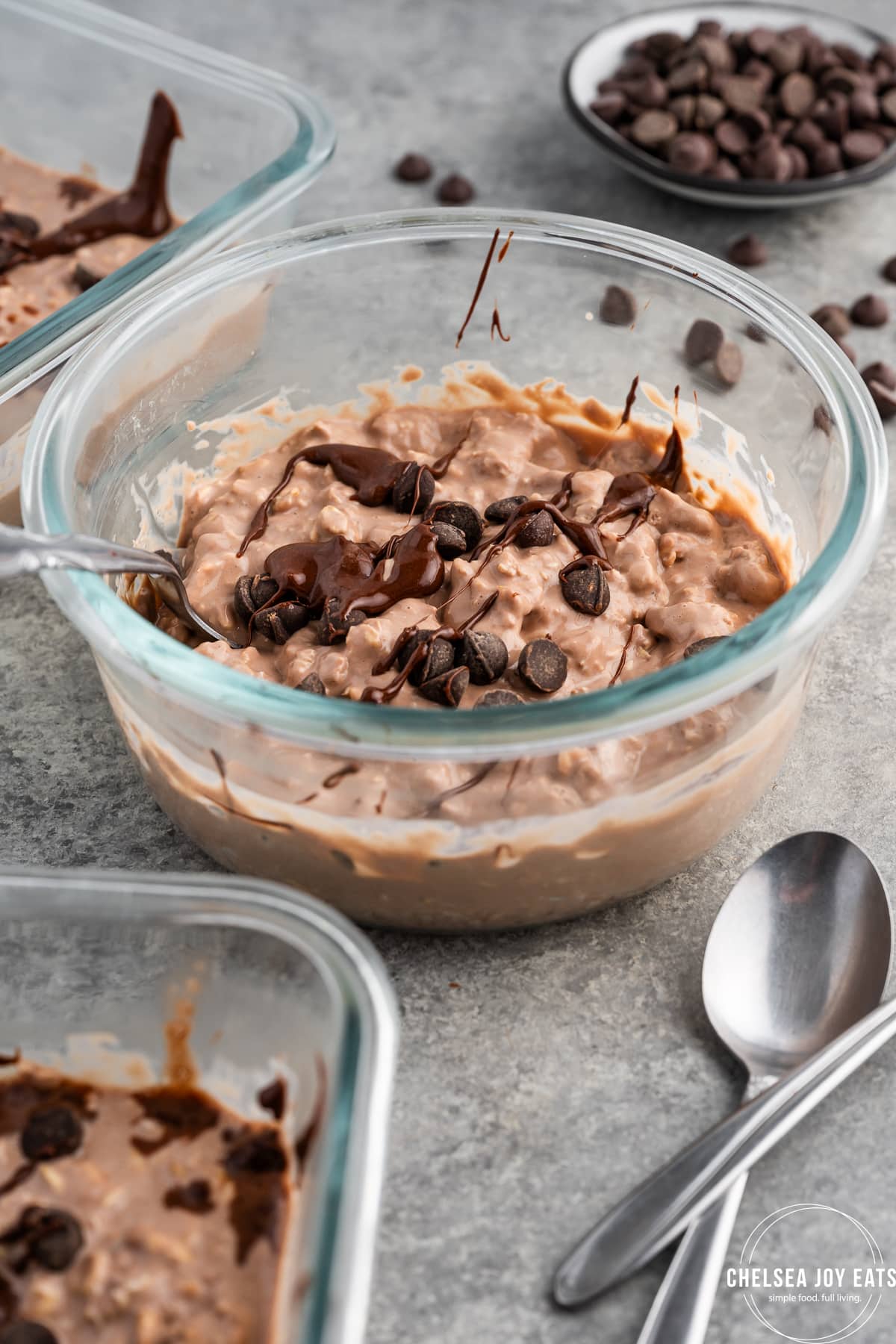 Chocolate protein overnight oatmeal with cottage cheese and equip protein powder