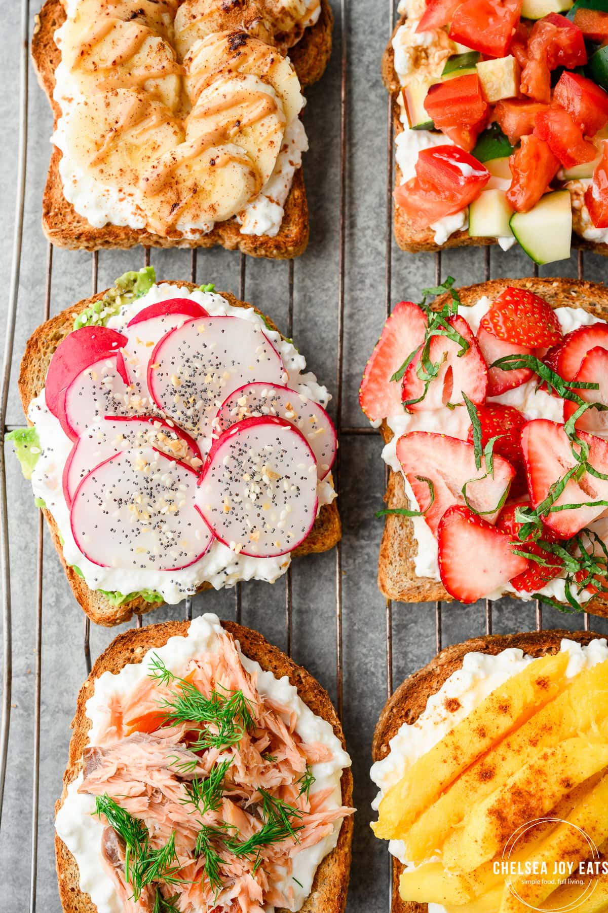 Toast topped with cottage cheese, sliced radishes, and everything bagel seasoning