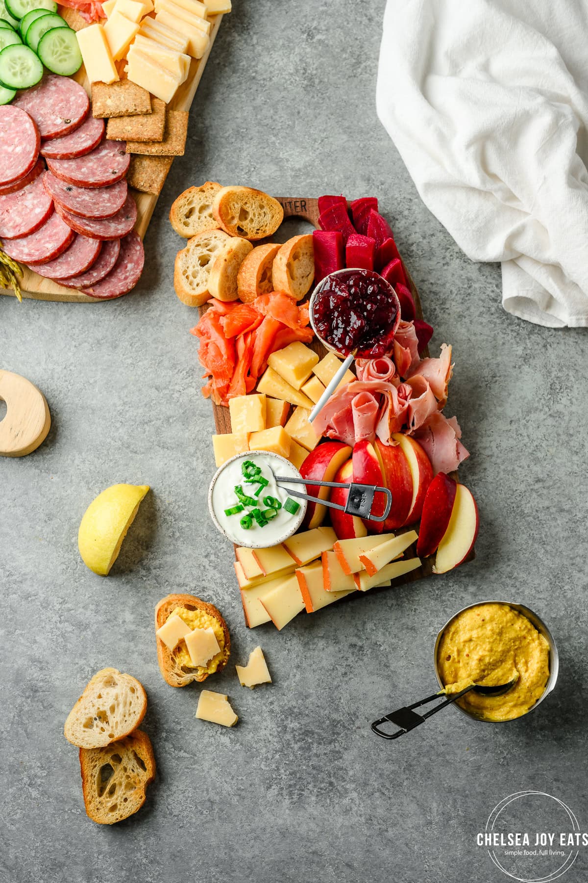 Scandinavian-inspired charcuterie board with Nordic cuisine like sourdough, cheese, lox, meats, and veggies