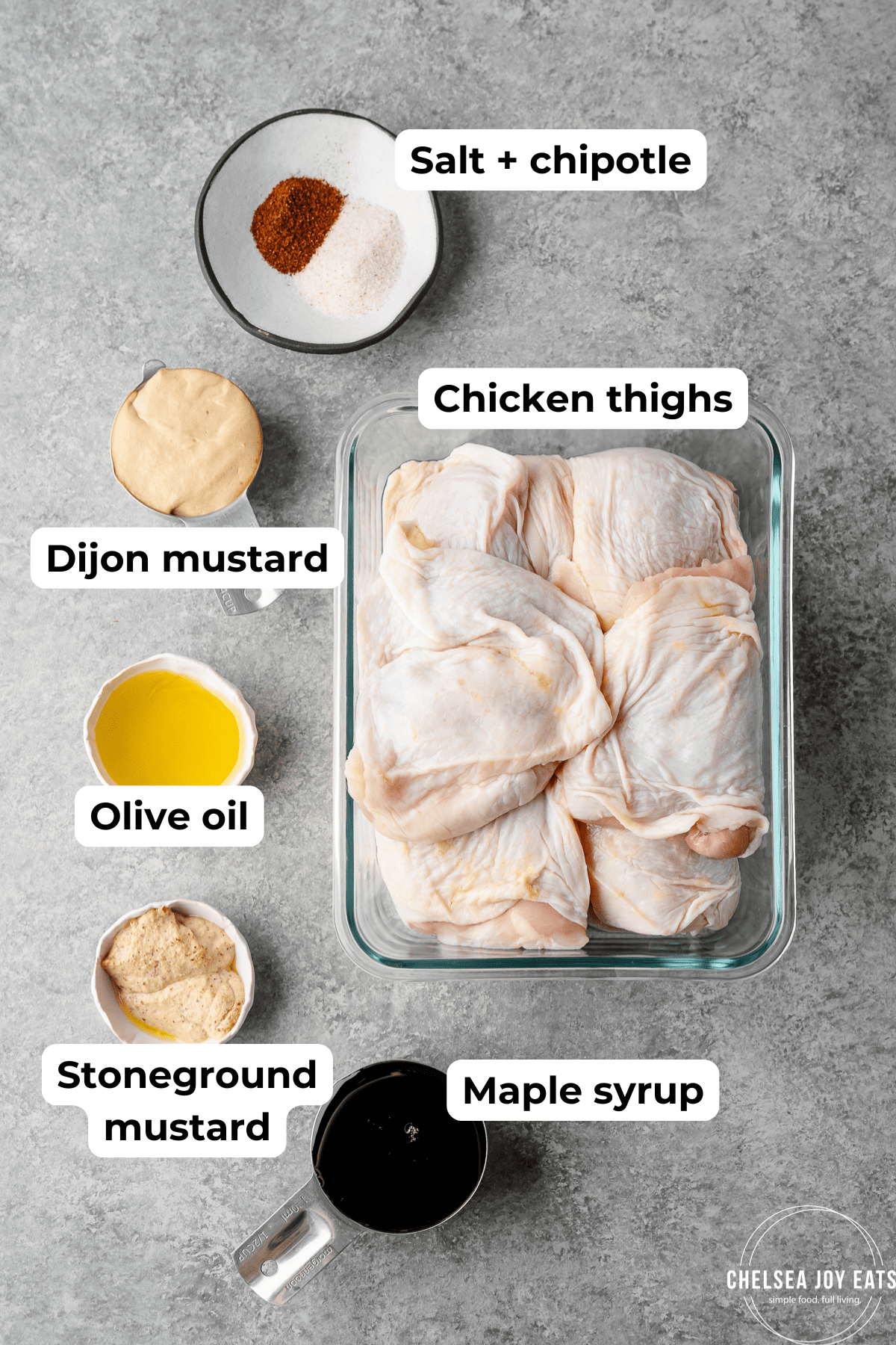 Ingredients for grilled maple Dijon chicken thighs