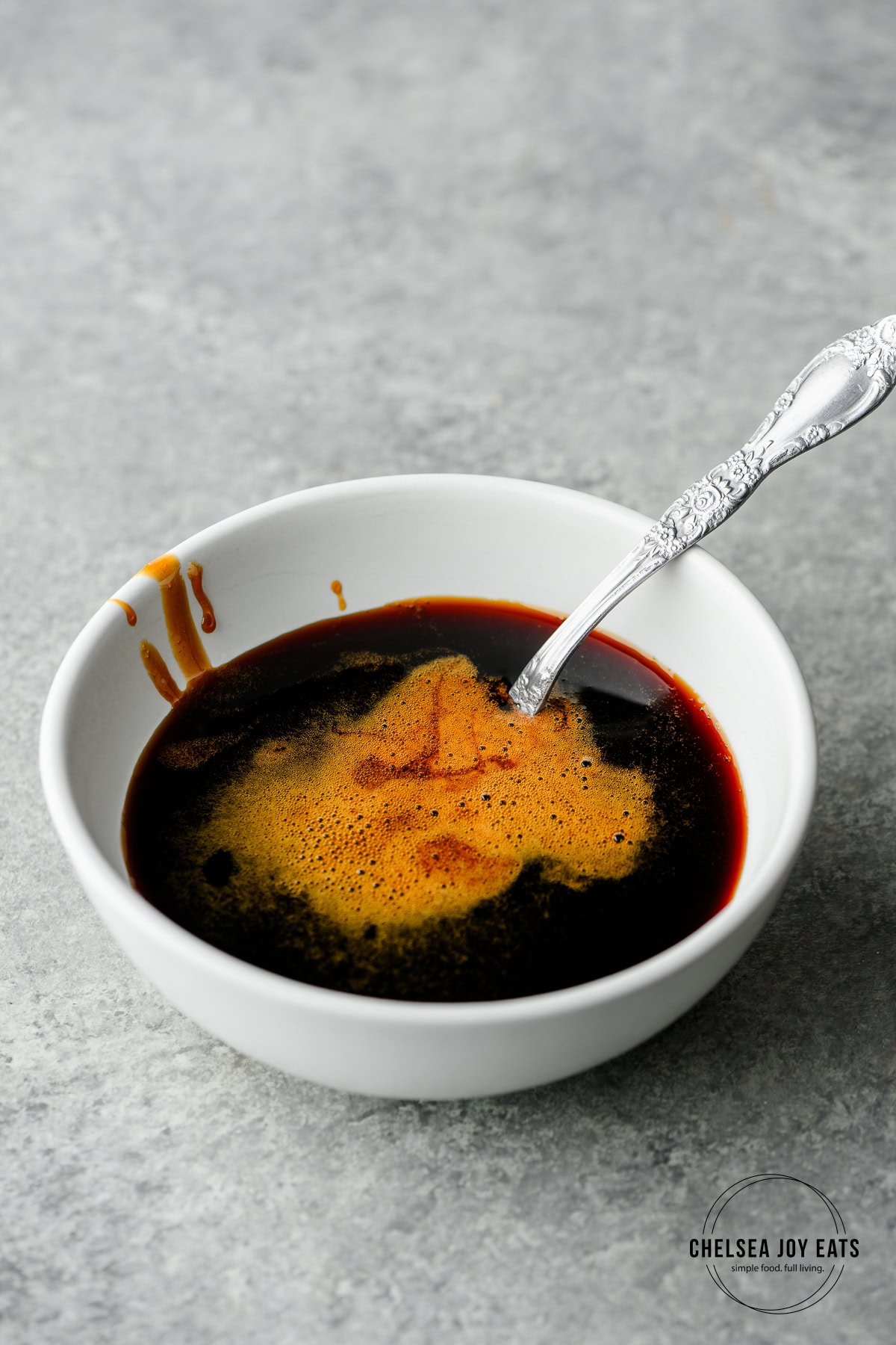 Closeup of a bowl with homemade teriyaki sauce