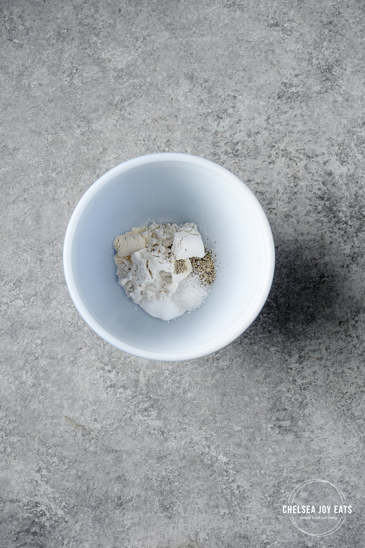 Overhead view of gluten free flour and spices in a bowl