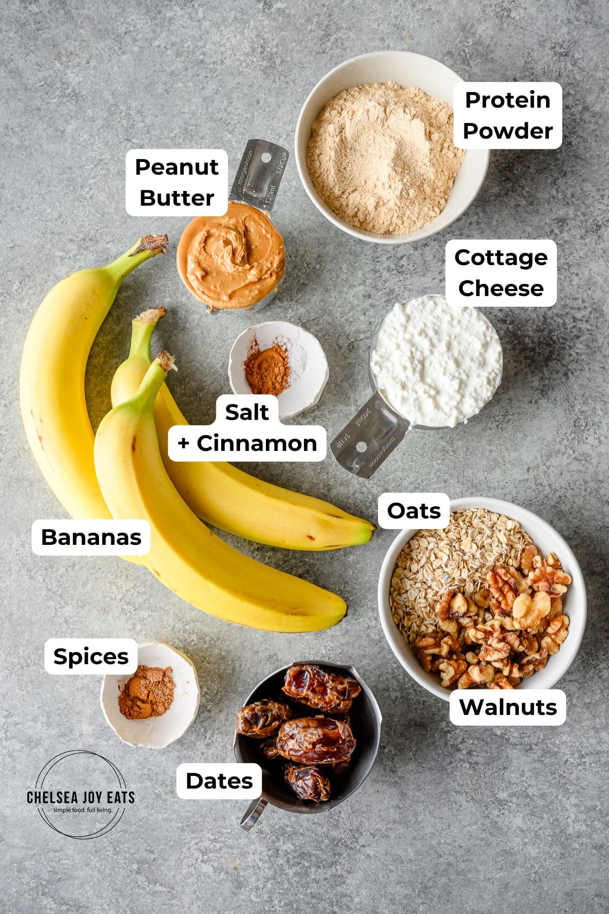Ingredients for homemade banana ice cream bars with text labels for each ingredient.